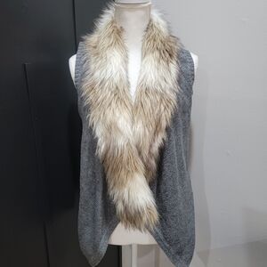 Gray Vest with Faux Fur Collar